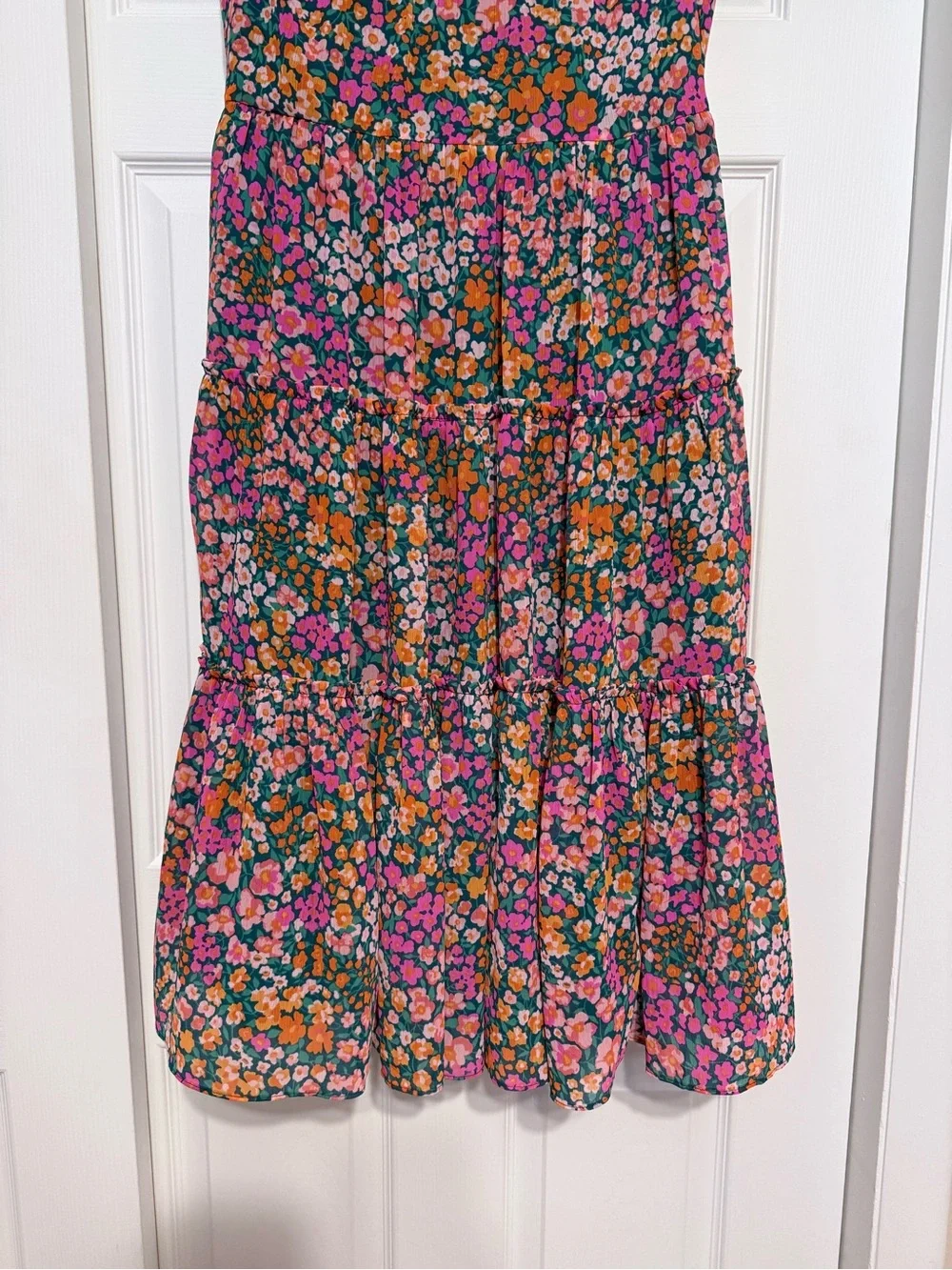 Brand New J. Crew Pink & Green Floral Tiered Midi Dress - Size XS